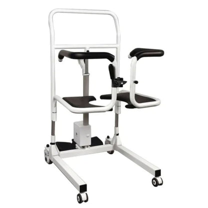 StarSleep CareLift transfer chair with split seat swung open and toileting cutout