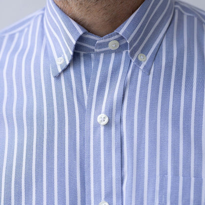 Stretch Long Sleeve Blue Stripe Button-Down Collar with Magnetic Closures