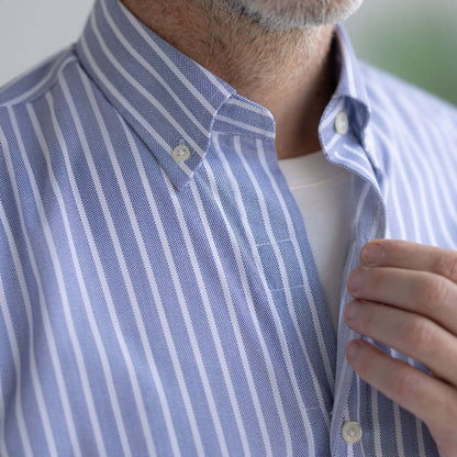 Stretch Long Sleeve Blue Stripe Button-Down Collar with Magnetic Closures