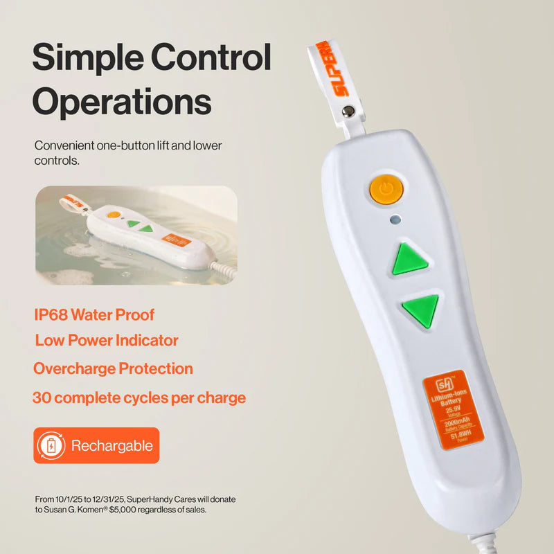 GoRise LT Portable Floor & Bath Lift – Pink Edition – Lightweight (19 lbs), 330 lb Capacity, IP68 Waterproof