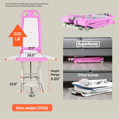 GoRise LT Portable Floor & Bath Lift – Pink Edition – Lightweight (19 lbs), 330 lb Capacity, IP68 Waterproof