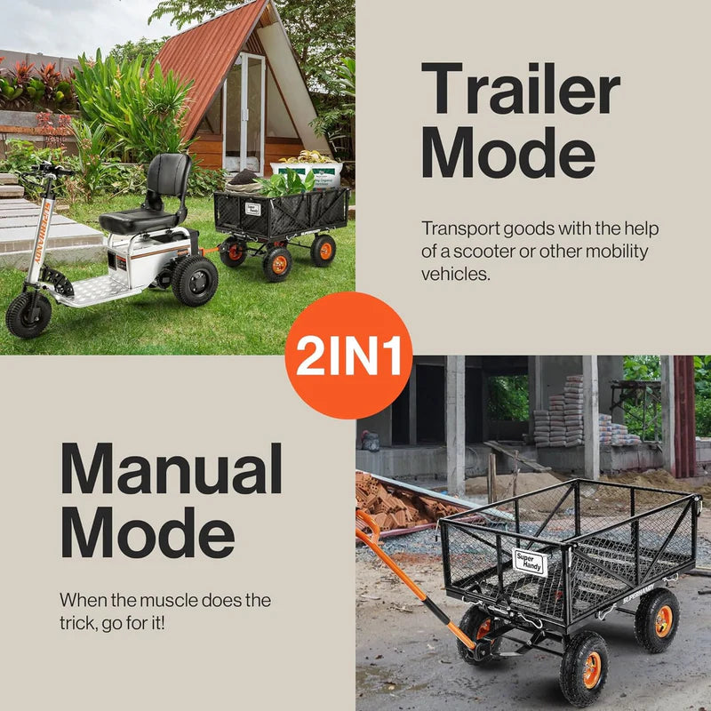 Towable Garden Cart - Quick Dump System, 10" Tires, Connects with Tugger Scooter
