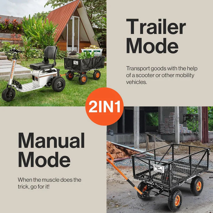 Towable Garden Cart - Quick Dump System, 10" Tires, Connects with Tugger Scooter