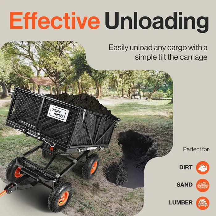 Towable Garden Cart - Quick Dump System, 10" Tires, Connects with Tugger Scooter