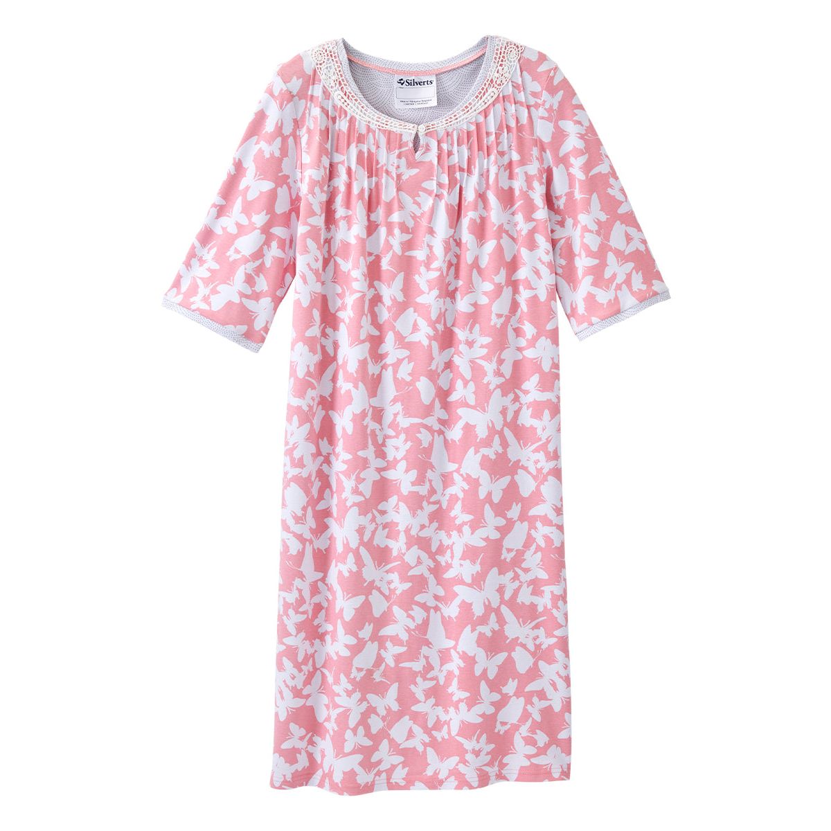 Open Back Knit Nightgown with Lace Trim