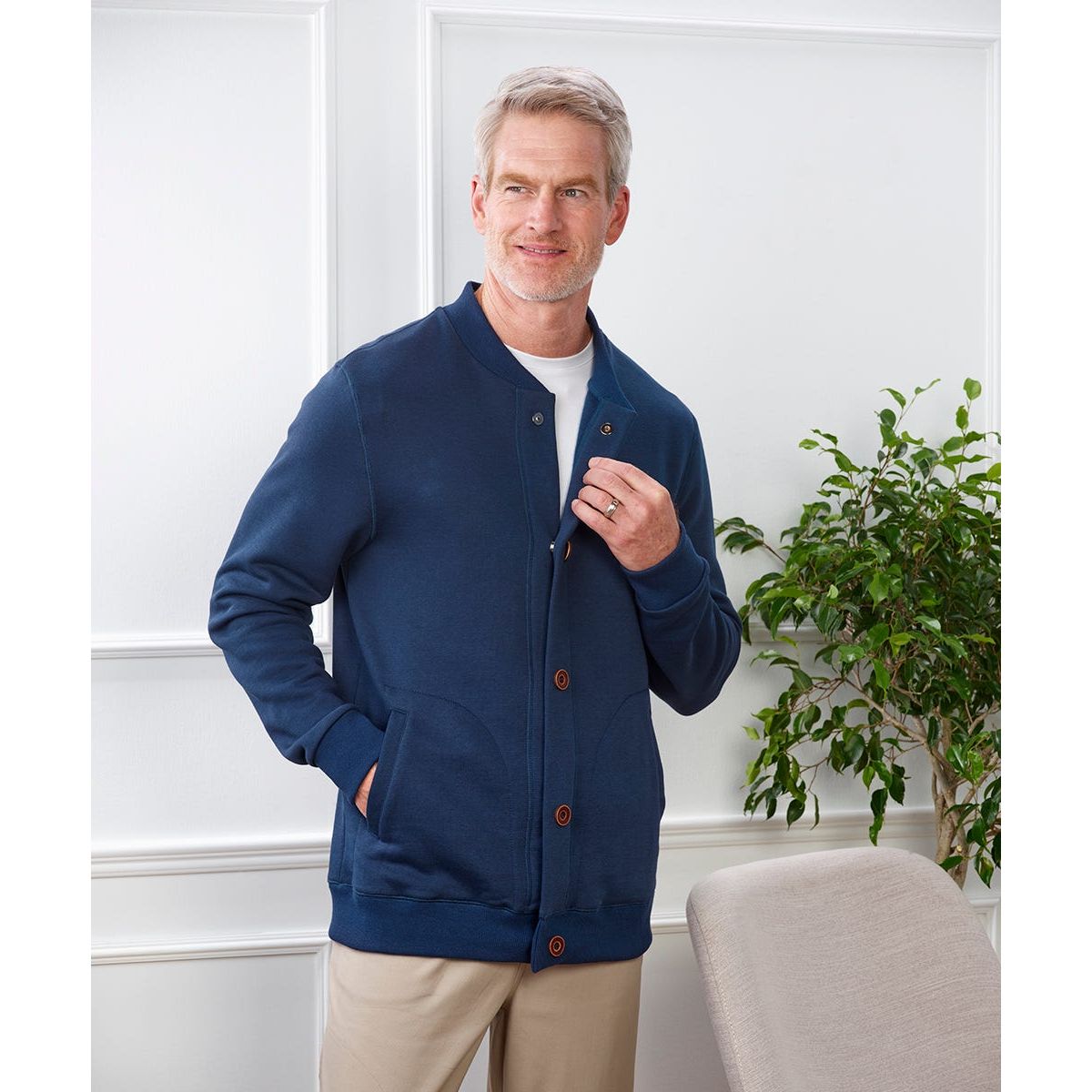 Men's Magnetic Button Front Bomber Jacket