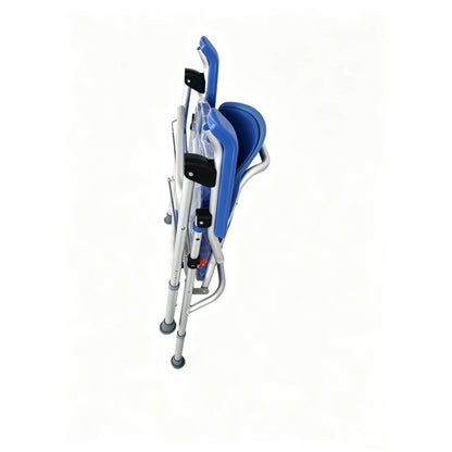 Side profile of the folded UltraCommode showing how thin the chair becomes for storage and travel