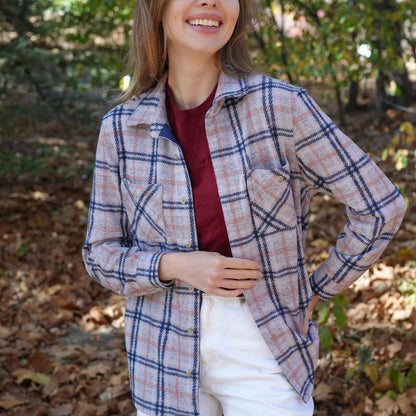 Women’s Adaptive Navy and Grey Flannel Shirt with Magnetic Closures