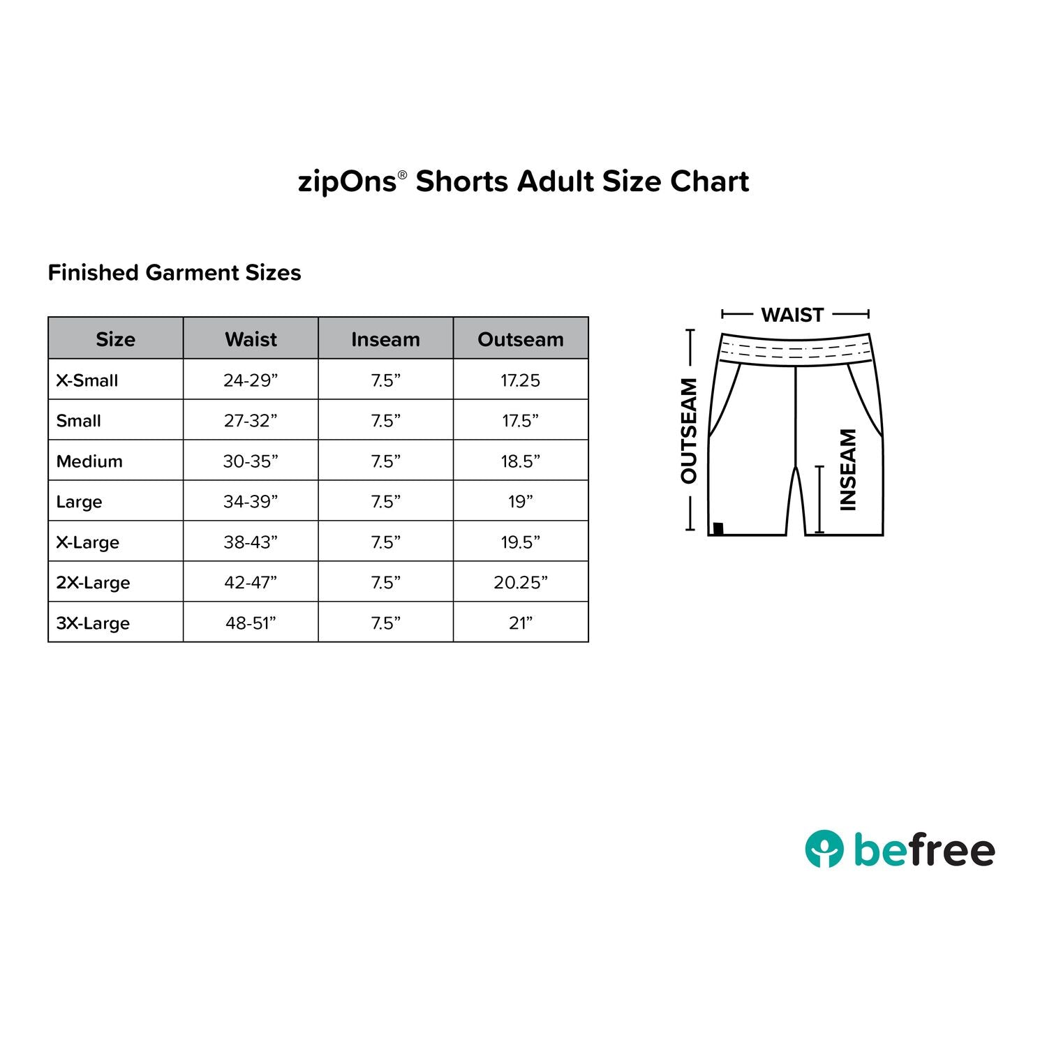 befree zipOns Adult Lightweight Adaptive Shorts